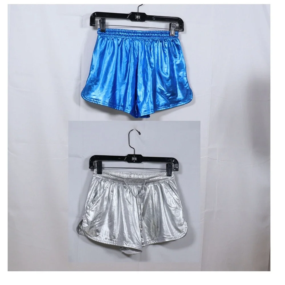 Metallic Dolphin Shorts Small Blue Silver Womens 2 Pack Rave Festival